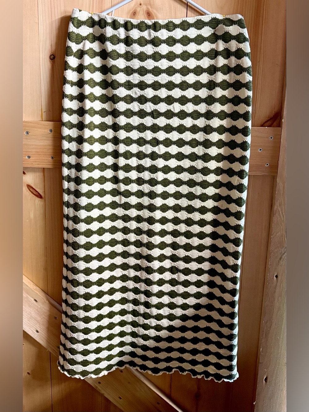 Topshop Olive and Cream Wave-Pattern Midi Skirt